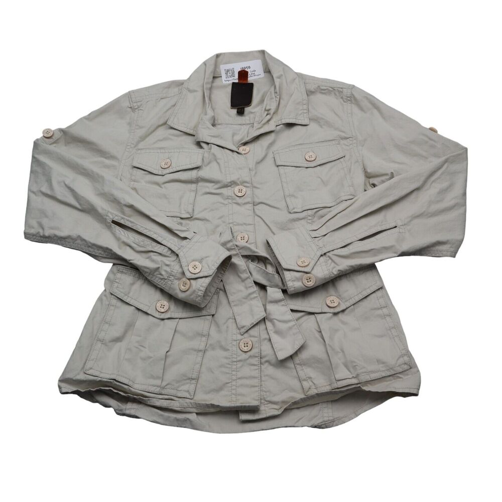 Lafuma Jacket Womens M Ivory Parka Long Sleeve Collared Belted Button Pocket